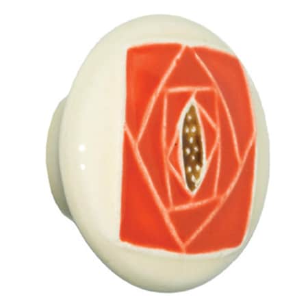 Acorn Mfg Lg Rd Off White with Sq Orange Rose PR5YP